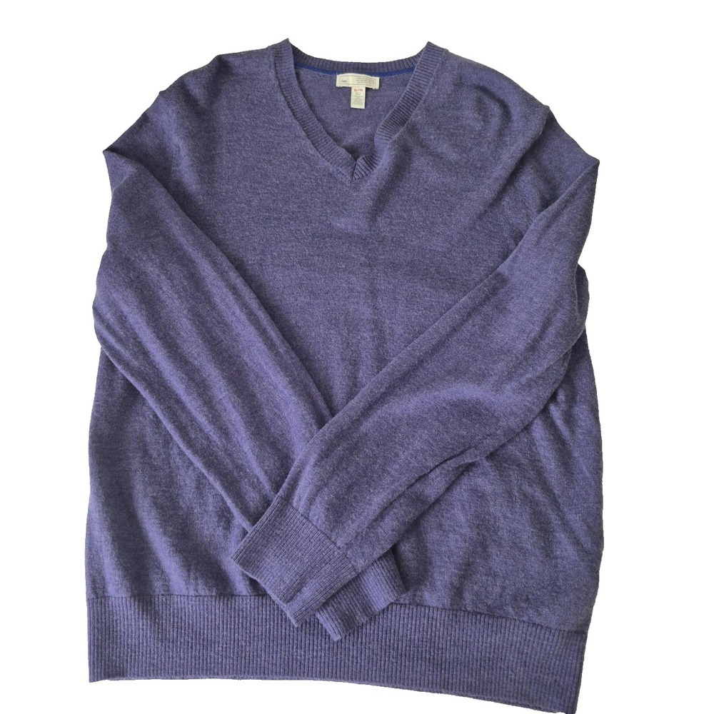 Gap‎ Sweater Mens XL Purple Extra Fine Merino Wool V Neck Knit Pullover Soft